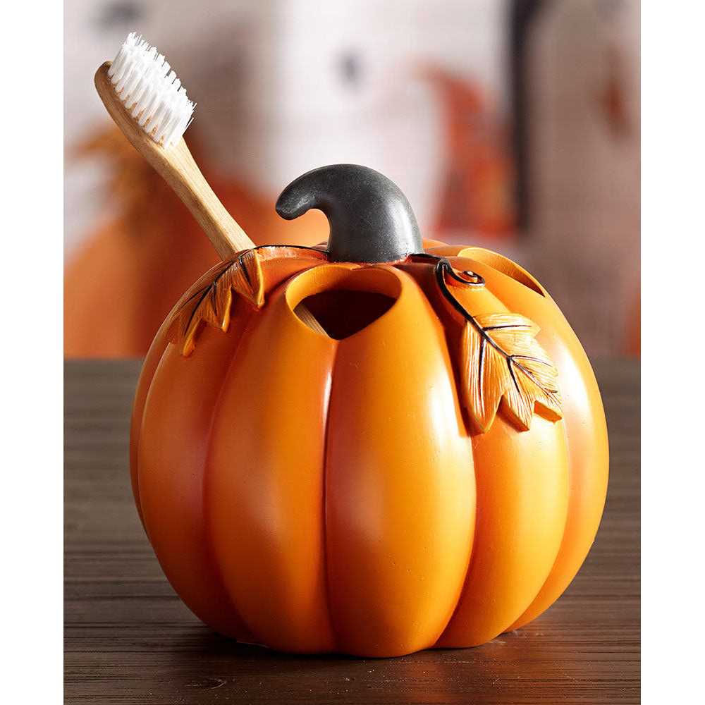 Plaid Pumpkin Bathroom Shower Curtain with Floral Autumn Accents - Image 5