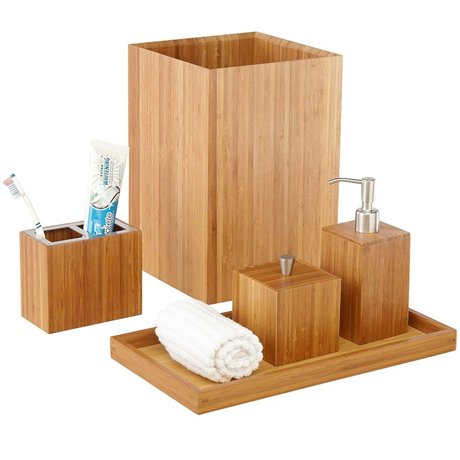 Seville Classics 5-Piece Bamboo Bath and Vanity Organizer Set - Image 4