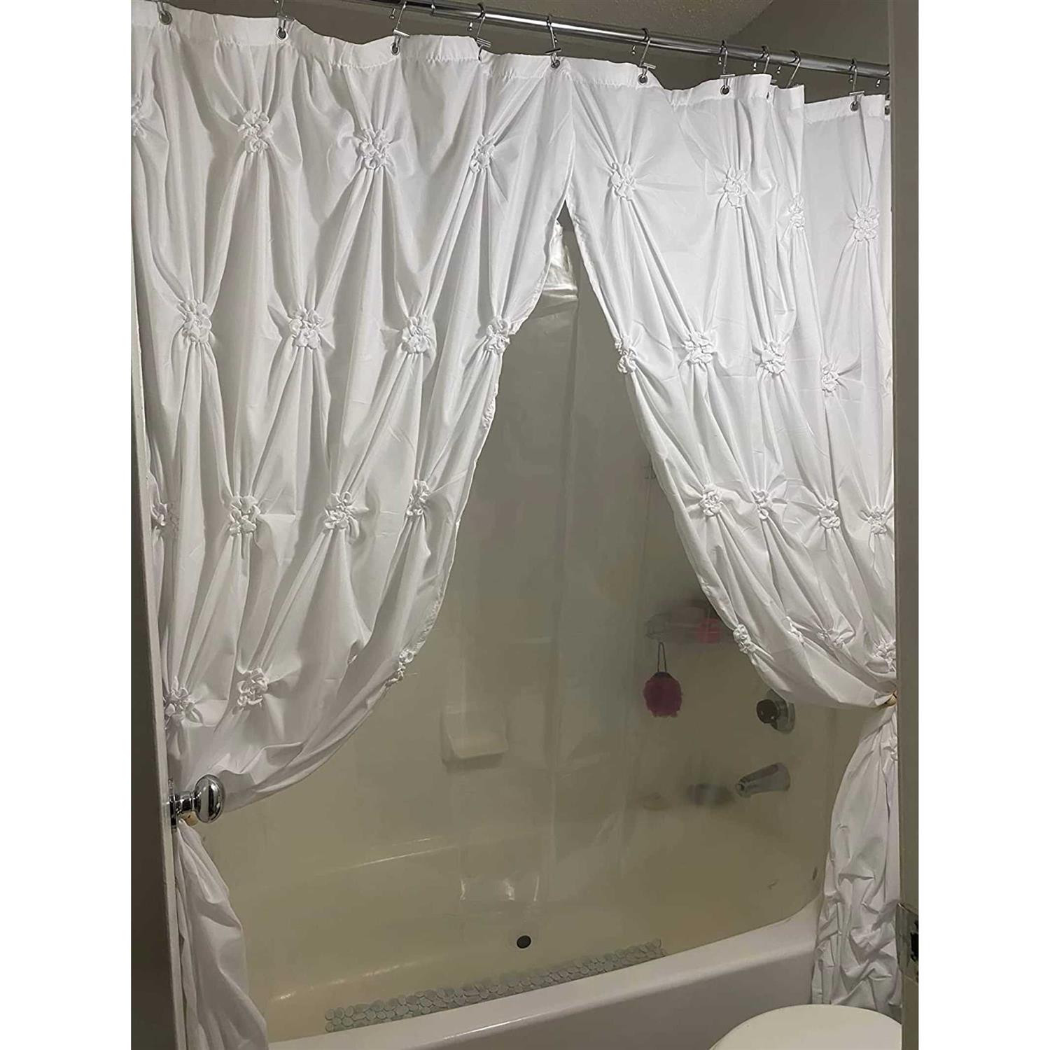 Seasonwood Farmhouse Shower Curtain White Fabric Shower Curtain - Image 5