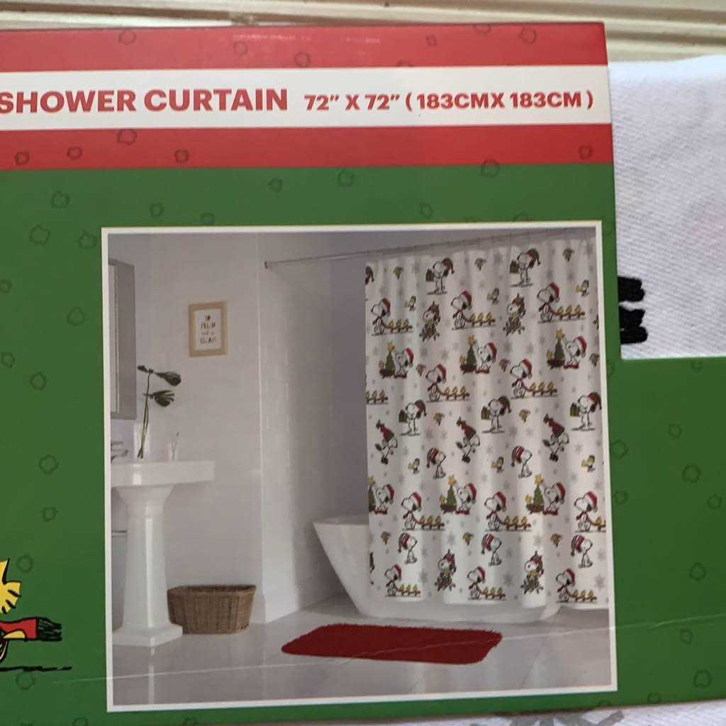 Peanuts Bath Peanuts Christmas Shower Curtain Santa Snoopy Woodstock 2023 Lights Tree Fabric - Image 4