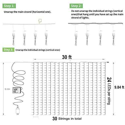 Solhice LED Curtain Lights Outdoor x10ft white Plug in Window String Lights Indoor - Image 4