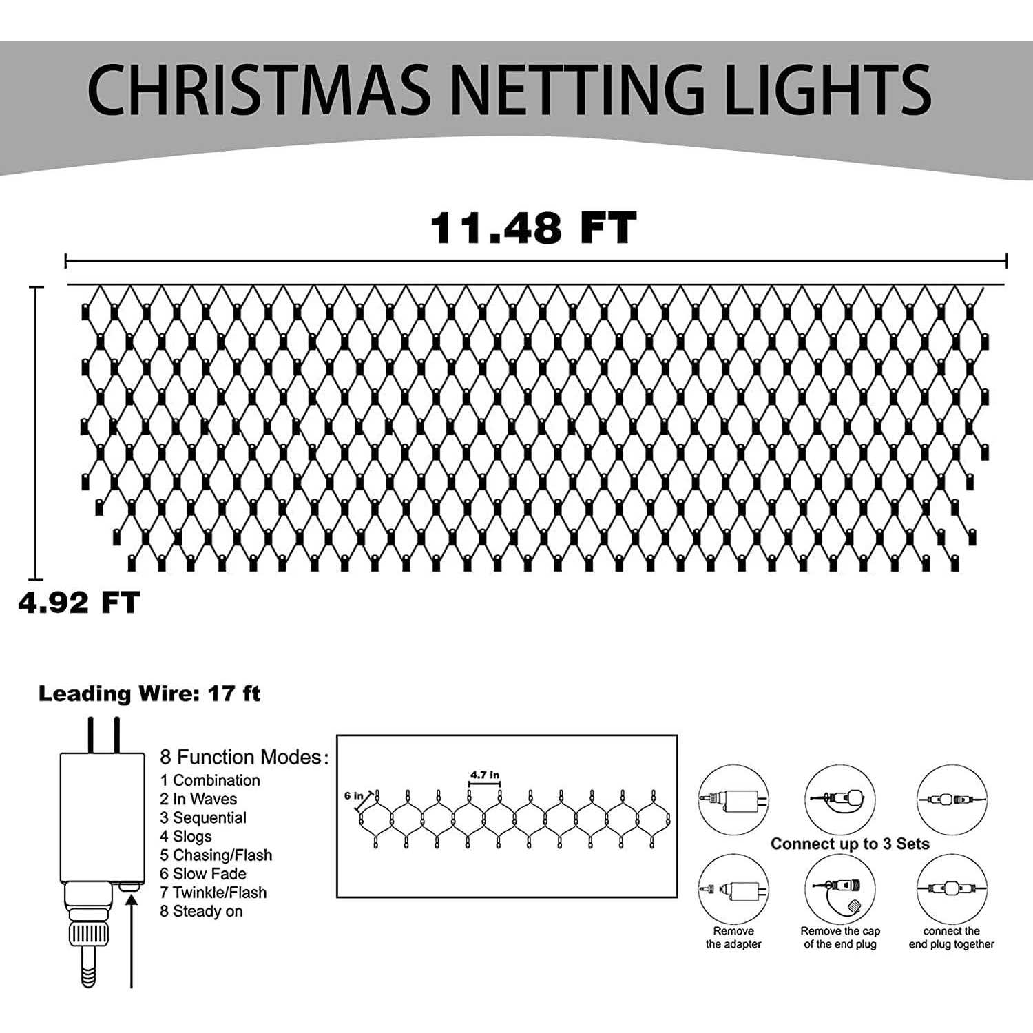 Dazzle Bright 360 LED Net Lights 12FT x 5 FT Connectable Waterproof String Lights with 8 Modes - Image 4