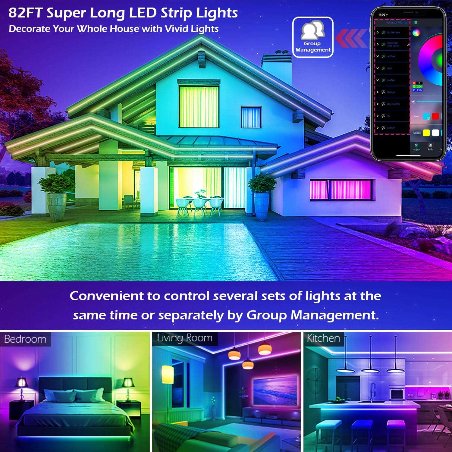 LETIANPAI 100ft Led Strip Lights,Long Smart Led Light Strips Music Sync 5050 RGB Color Changing Rope Lights,Bluetooth APP/IR Remote/Switch Box Control - Image 5