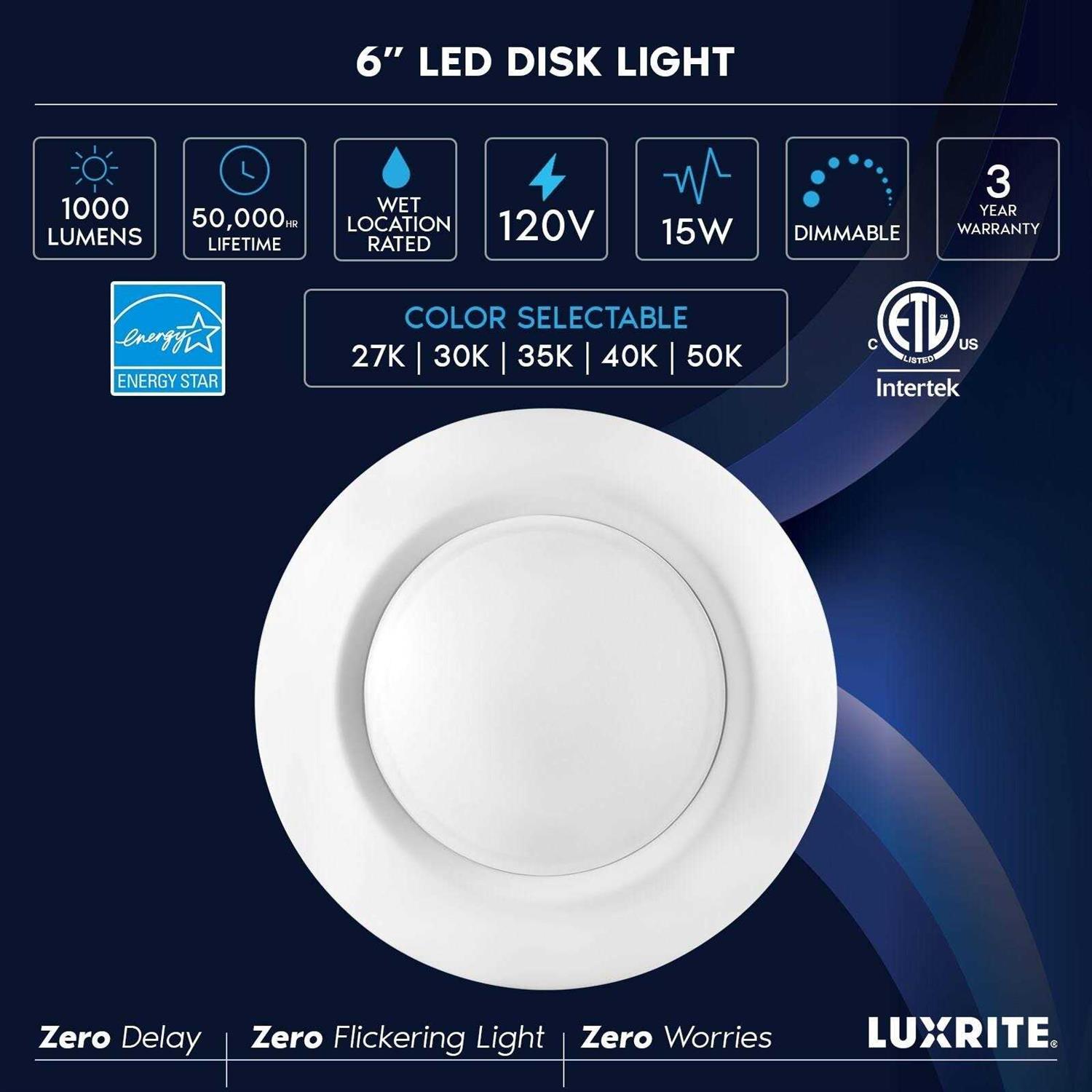 Luxrite LED Disk Lights 5CCT 2700k-5000k Dimmable, J-Box or - Image 3