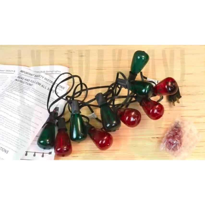 LumaBase Electric String Lights with Red & Green Edison Bulbs - Image 4