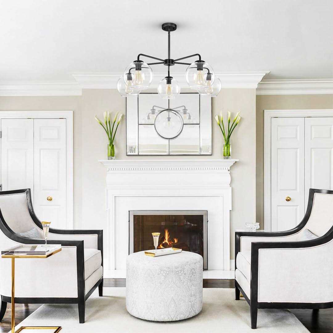 Mercer41 Bonnay 5 Light Sputnik Sphere Modern Glass Bubble Chandelier Base Finish - Image 4