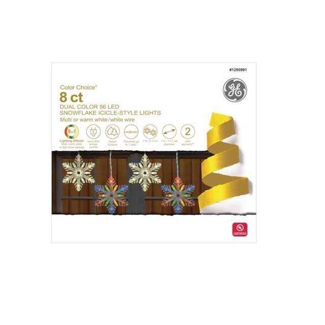 GE Snowflake 8-Count Multi-function Color Changing Mini LED Plug-In Christmas Icicle Lights - Image 3