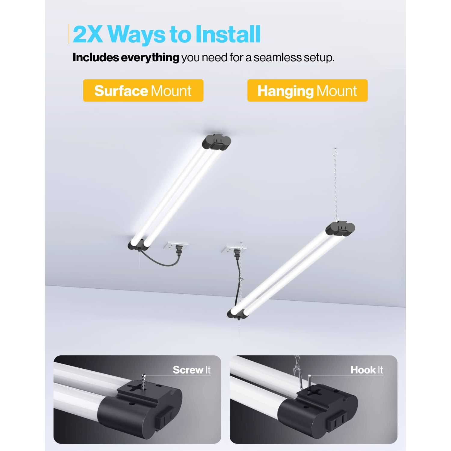 Sunco LED Workshop Garage White Shop Light 4FT Plug in Linkable Utility Light Fixtures - Image 3