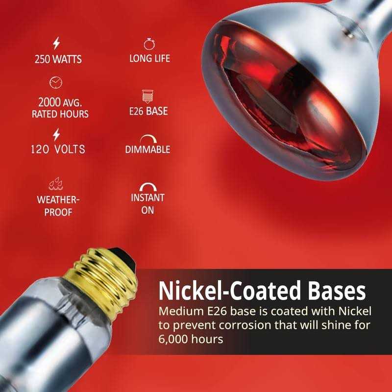 Bulbmaster 250 Watts R40 Red Heat lamp Flood Light Bulbs Infrared Reflector Incandescent Medium E26 Base 1 Pack - Image 5