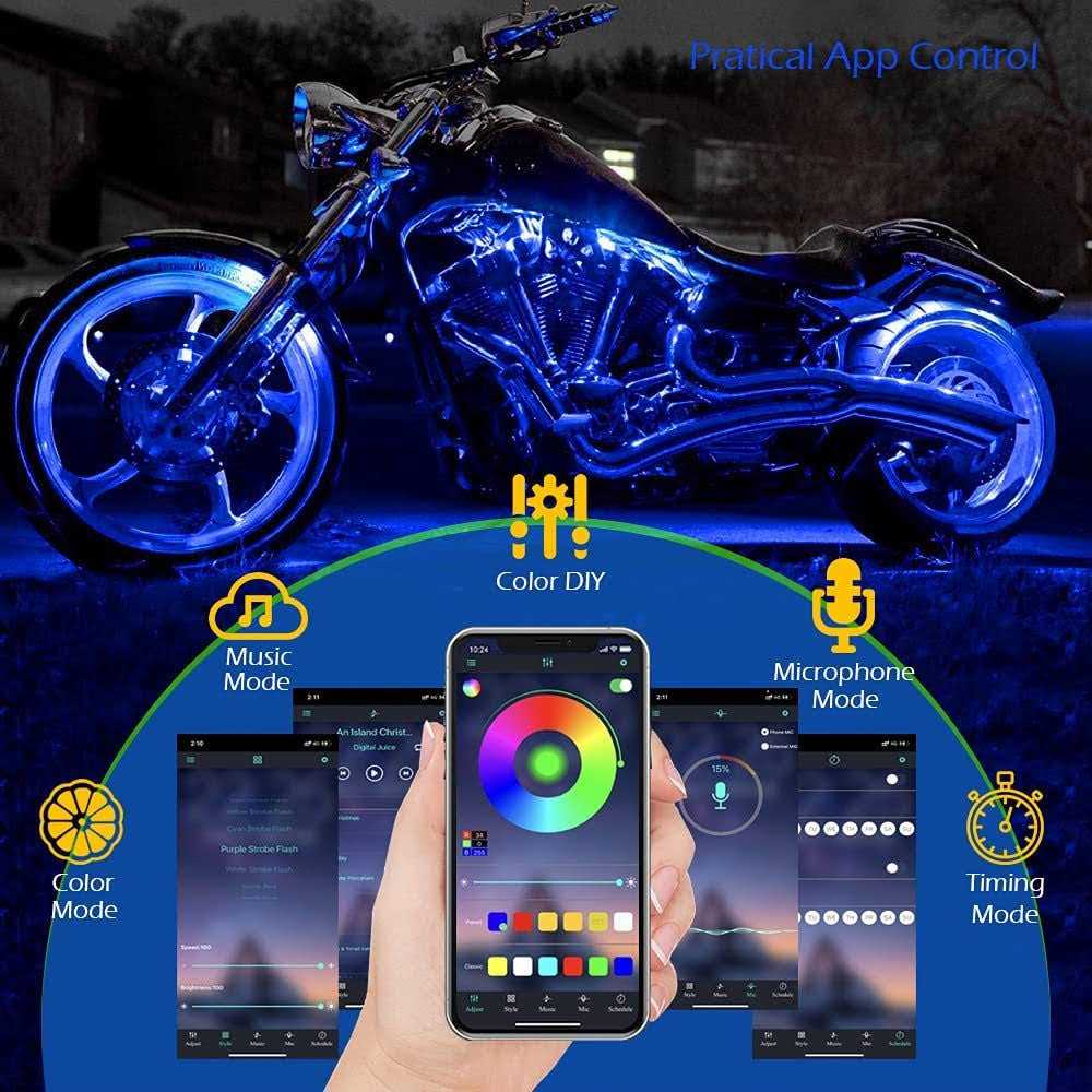 SHINIGHT 10 Pcs Motorcycle Led Light Kits App Control Multicolor Waterproof Strip Lights With Rf Remote - Image 3