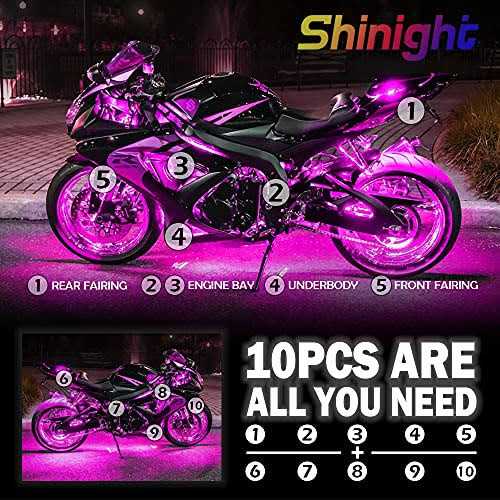 SHINIGHT 10 Pcs Motorcycle Led Light Kits App Control Multicolor Waterproof Strip Lights With Rf Remote - Image 5