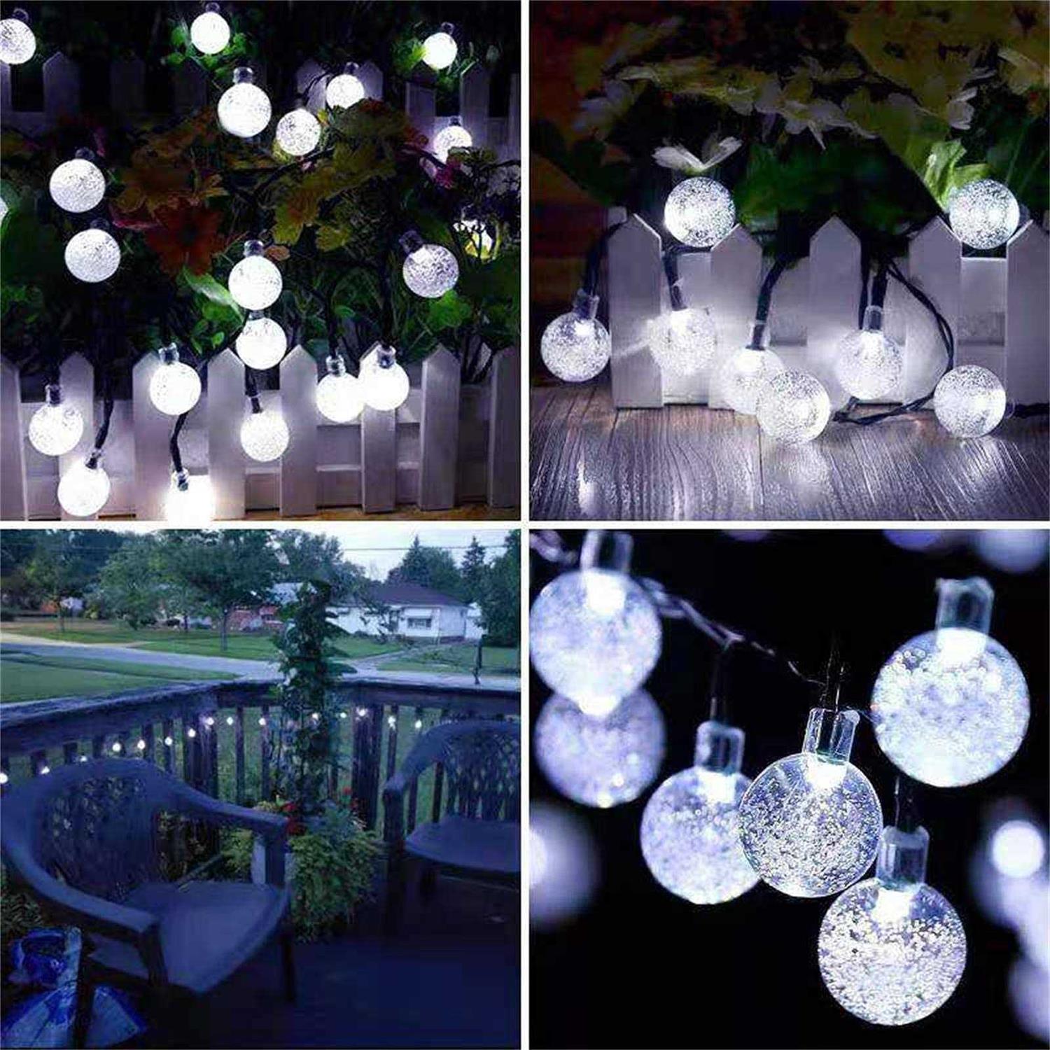 LORRYTE White 2-Pack 100 LED 64FT Crystal Globe Solar String Lights Outdoor - Image 3
