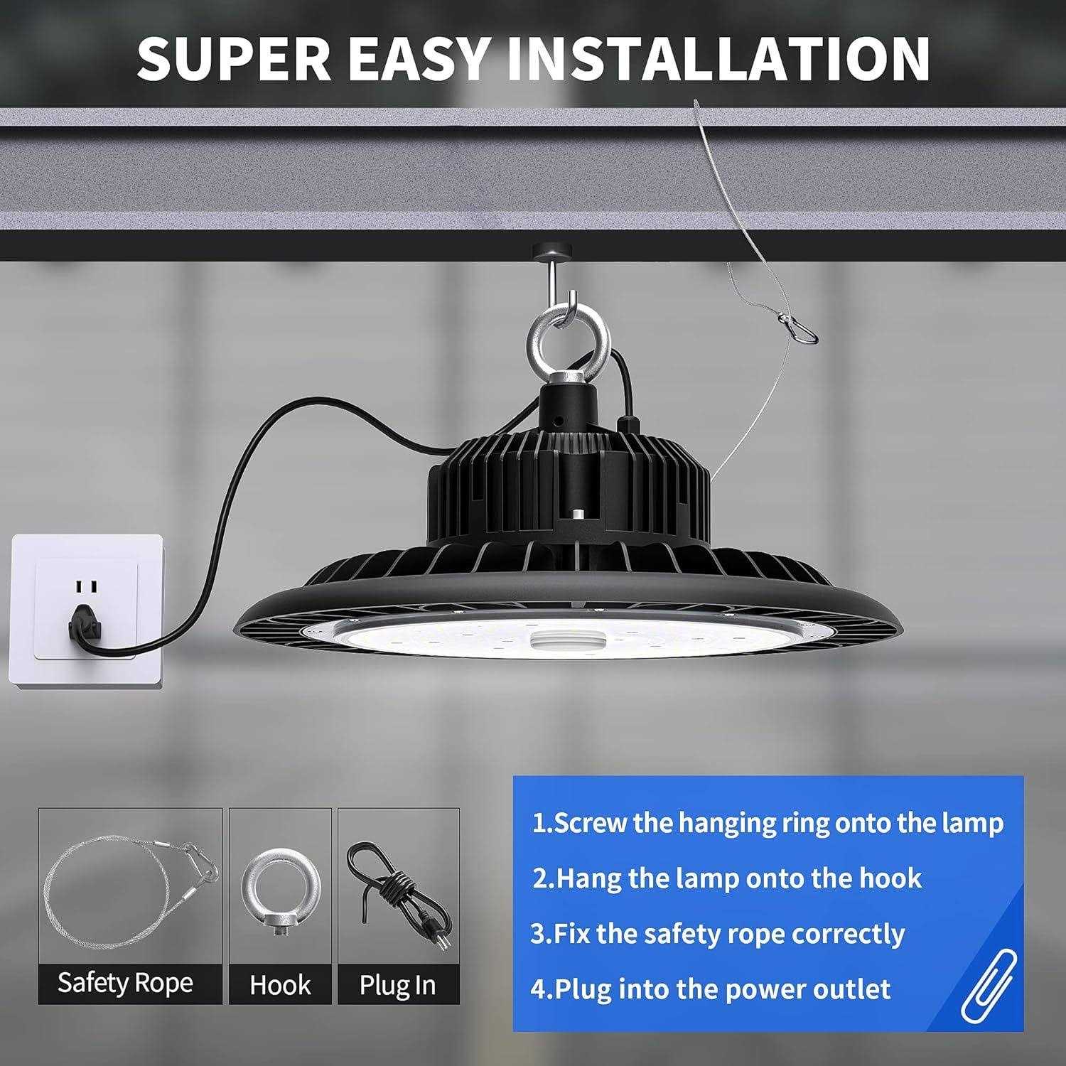 Hugtek UFO LED High Bay Light 100W 14000 LM with US Plug 5ft Cable - Image 3