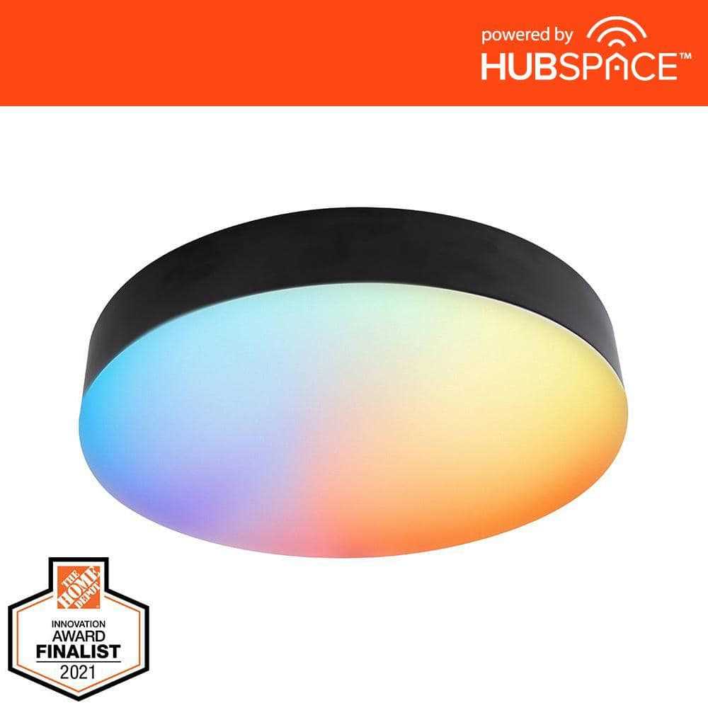 Hampton Bay SMACADER-MAGB01 Lakeshore 13 in. Matte Black Smart Hubspace CCT and RGB Selectable LED Flush Mount - Image 4