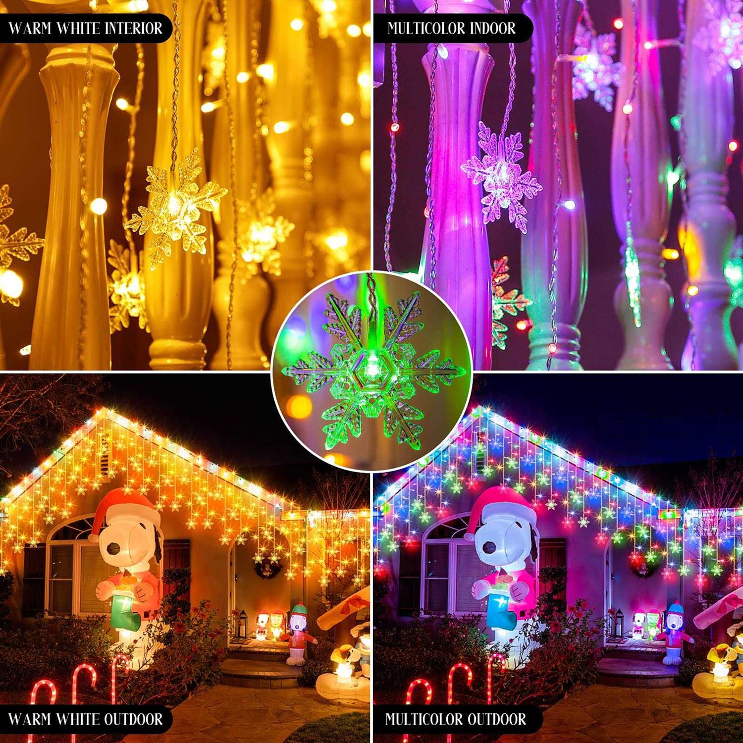 Areker Snowflake Icicle Christmas Lights Outdoor 9Modes 400LED Icicle Lights Color Changing with Remote Control&Timer - Image 3