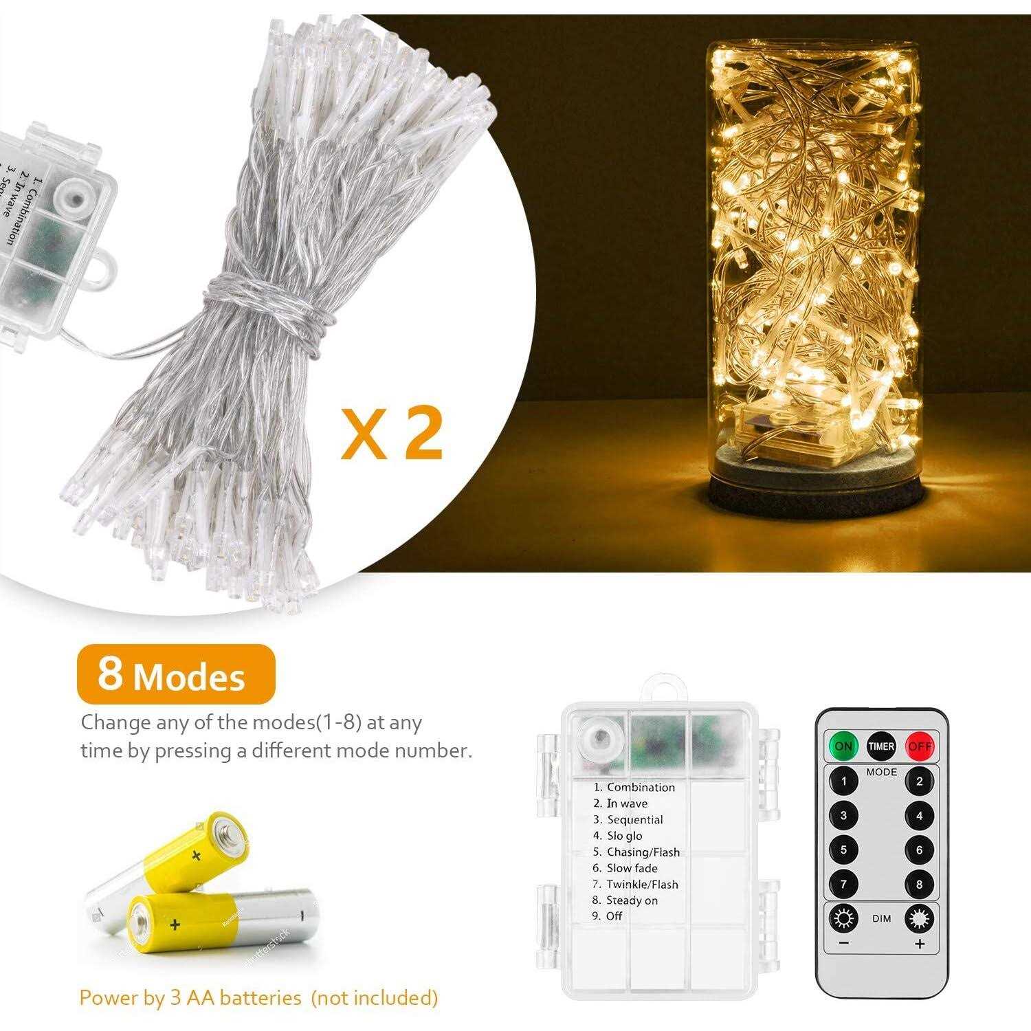 Koxly 2 Pack Battery Operated String Lights with Remote Timer Waterproof 8 Modes String Lights for Bedroom,Garden,Party,Xmas Tree - Image 3