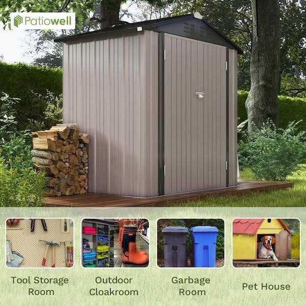 Patiowell 6 ft. D Outdoor Storage Metal Shed with Sloping Roof and Double Lockable Door - Image 5