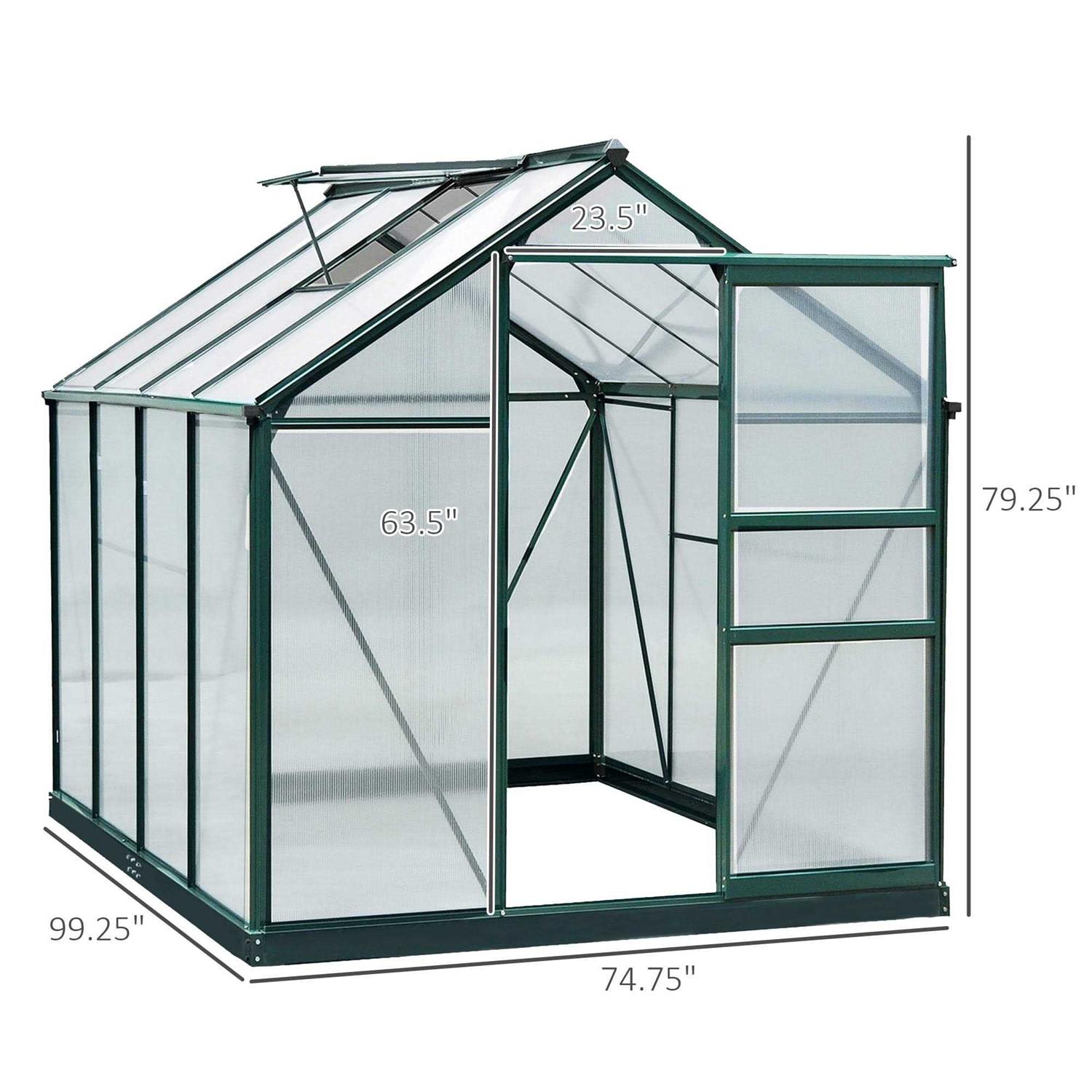 Outsunny 6' x 7' Polycarbonate Greenhouse Aluminum Walk-in Greenhouse Vent Garden - Image 3