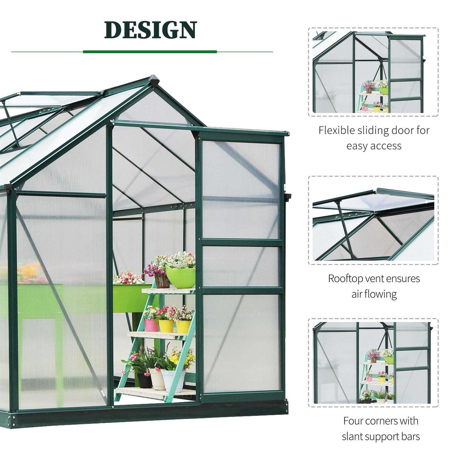 Outsunny 6' x 7' Polycarbonate Greenhouse Aluminum Walk-in Greenhouse Vent Garden - Image 4