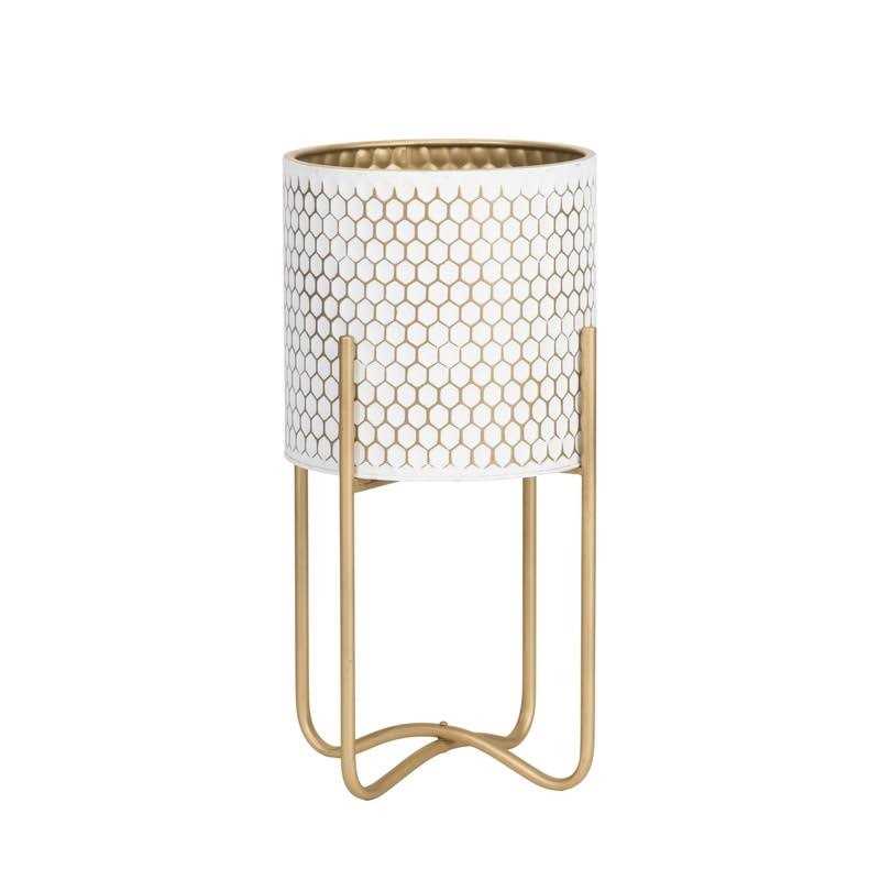 Aspire Home Accents Honeycomb Mid-Century Modern Planter with Tall Metal Base - Image 4
