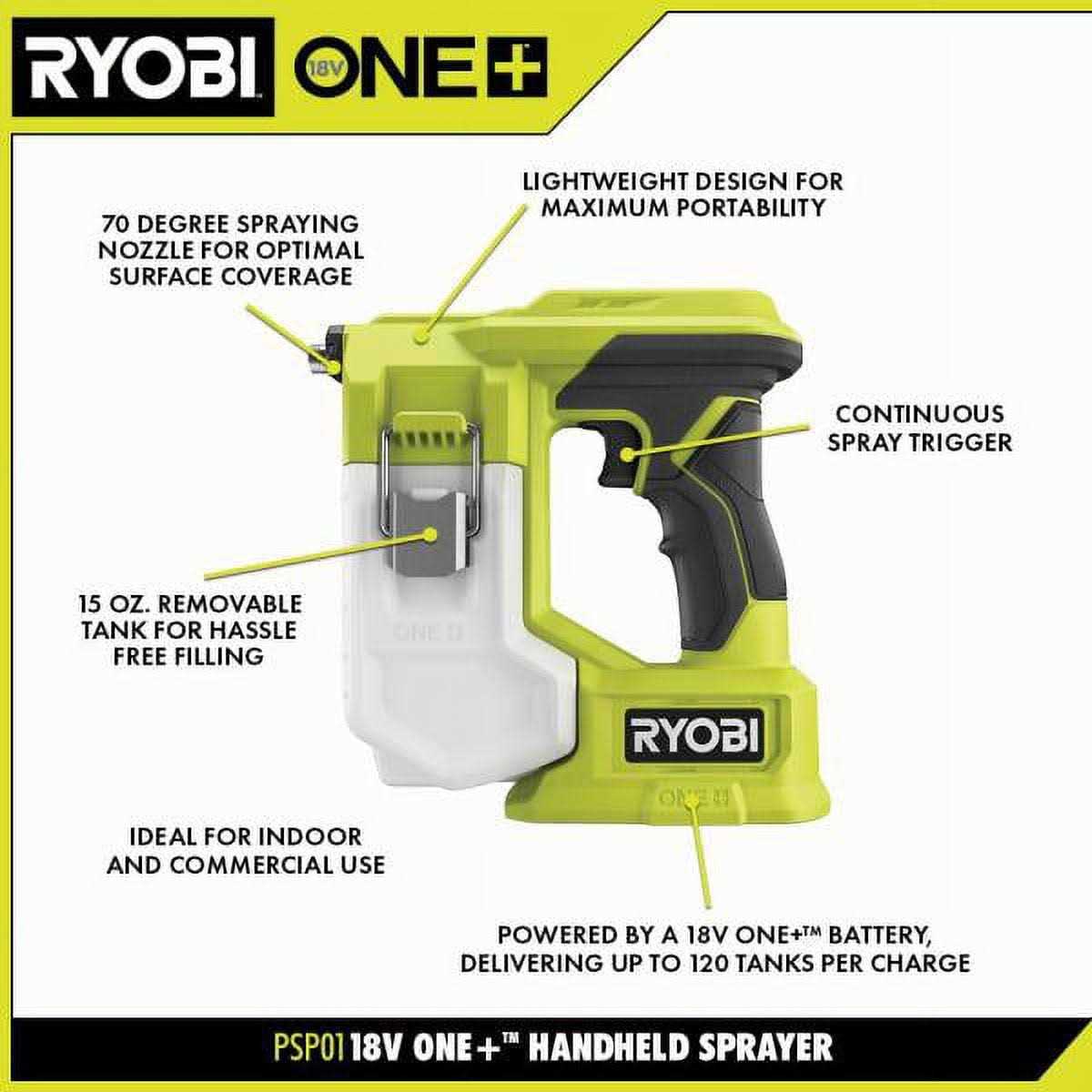 Ryobi ONE+ 18V Cordless Handheld Sprayer Kit with 1.5 Ah Battery and Charger - Image 3
