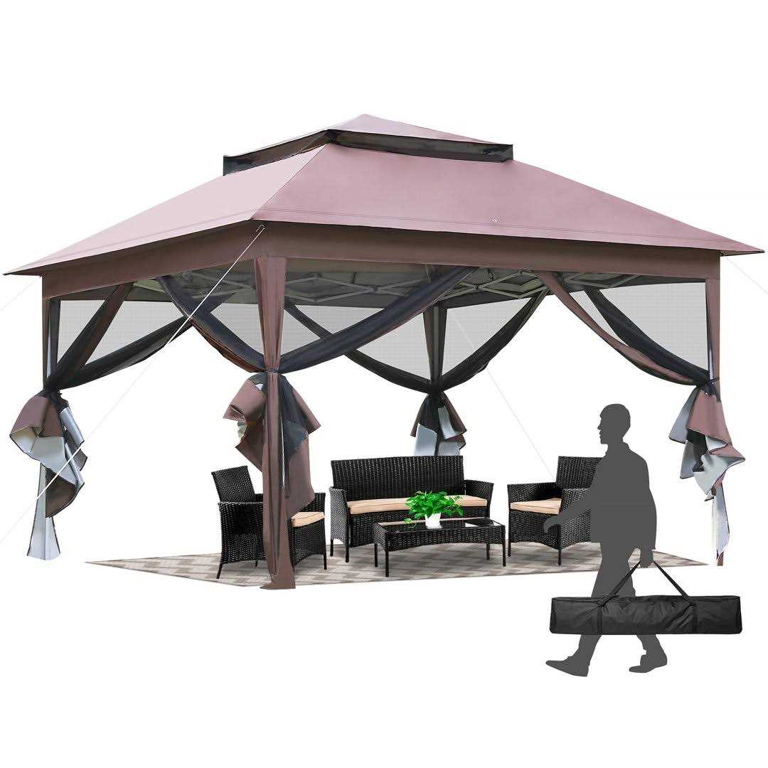 Paylesshere 10'x10' Pop Up Gazebo Outdoor Canopy with Mosquito Netting Double Roof Tops - Image 3
