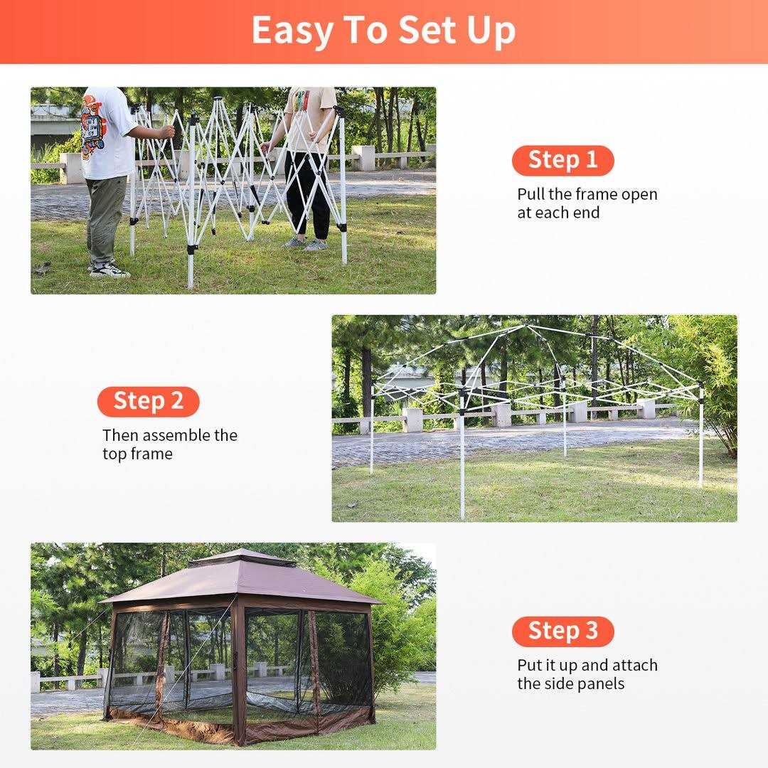 Paylesshere 10'x10' Pop Up Gazebo Outdoor Canopy with Mosquito Netting Double Roof Tops - Image 4