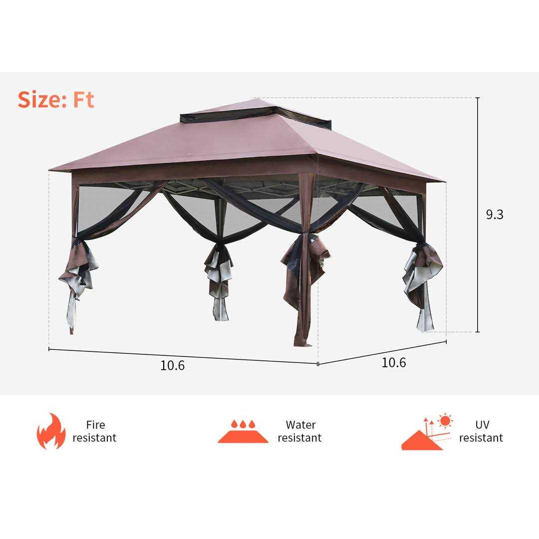 Paylesshere 10'x10' Pop Up Gazebo Outdoor Canopy with Mosquito Netting Double Roof Tops - Image 5