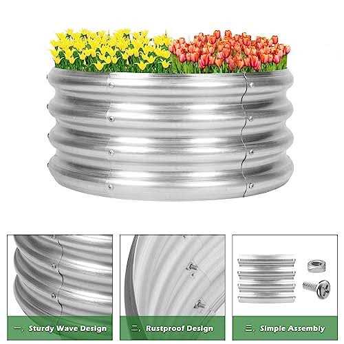 OUSHENG Round Galvanized Raised Garden Beds Outdoor Steel Fire Pit Ring Flower Planter Metal Above Ground Boxes Kit for Gardening Vegetables - Image 4