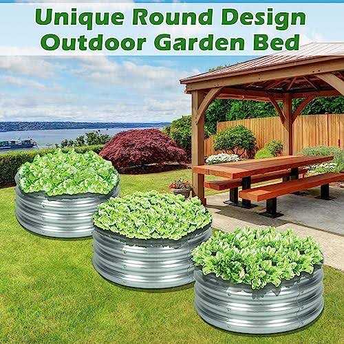 OUSHENG Round Galvanized Raised Garden Beds Outdoor Steel Fire Pit Ring Flower Planter Metal Above Ground Boxes Kit for Gardening Vegetables - Image 5