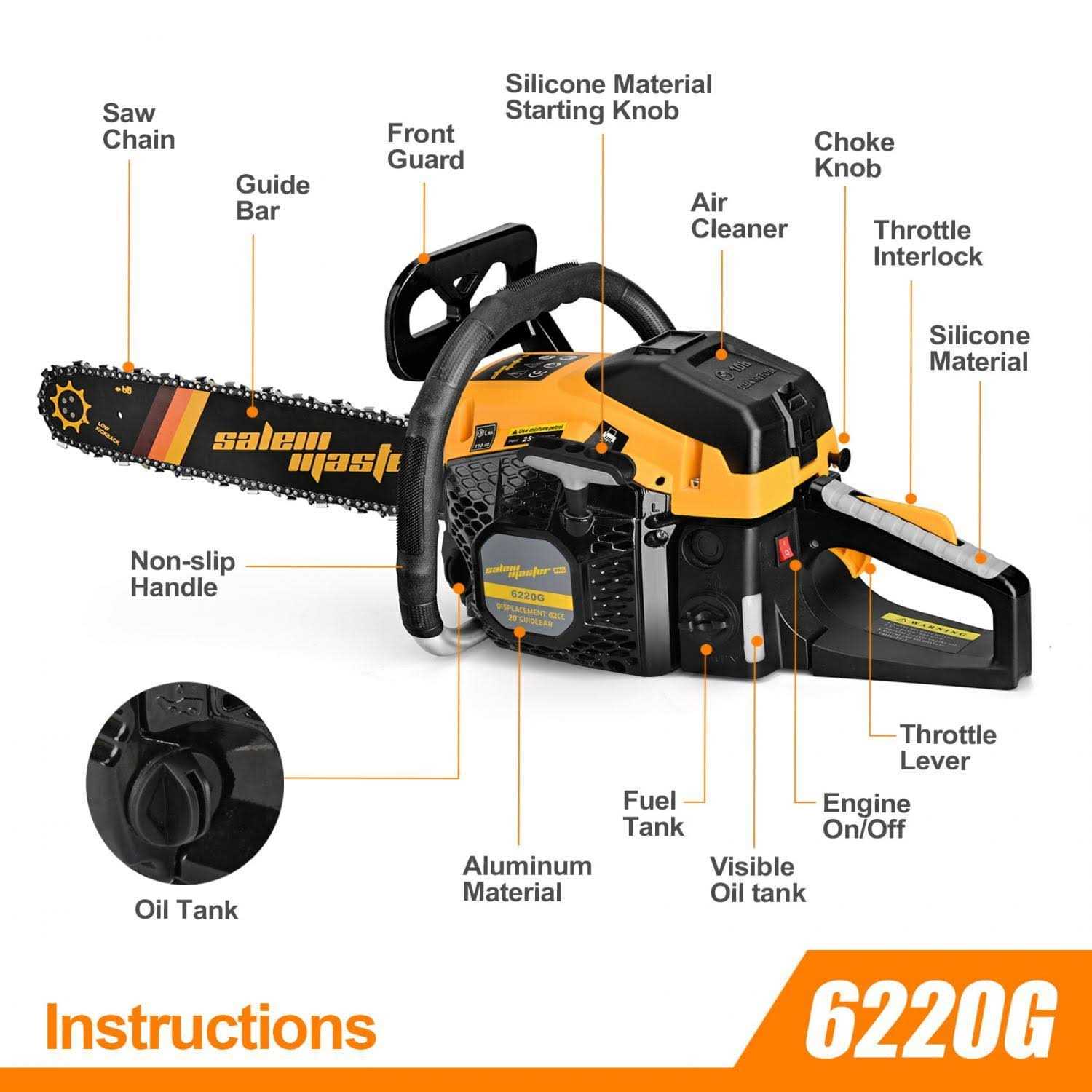 Salem Master 6220H Chainsaw for Trees GAS Powered 62cc 2-Cycle GAS Chainsaw - Image 5