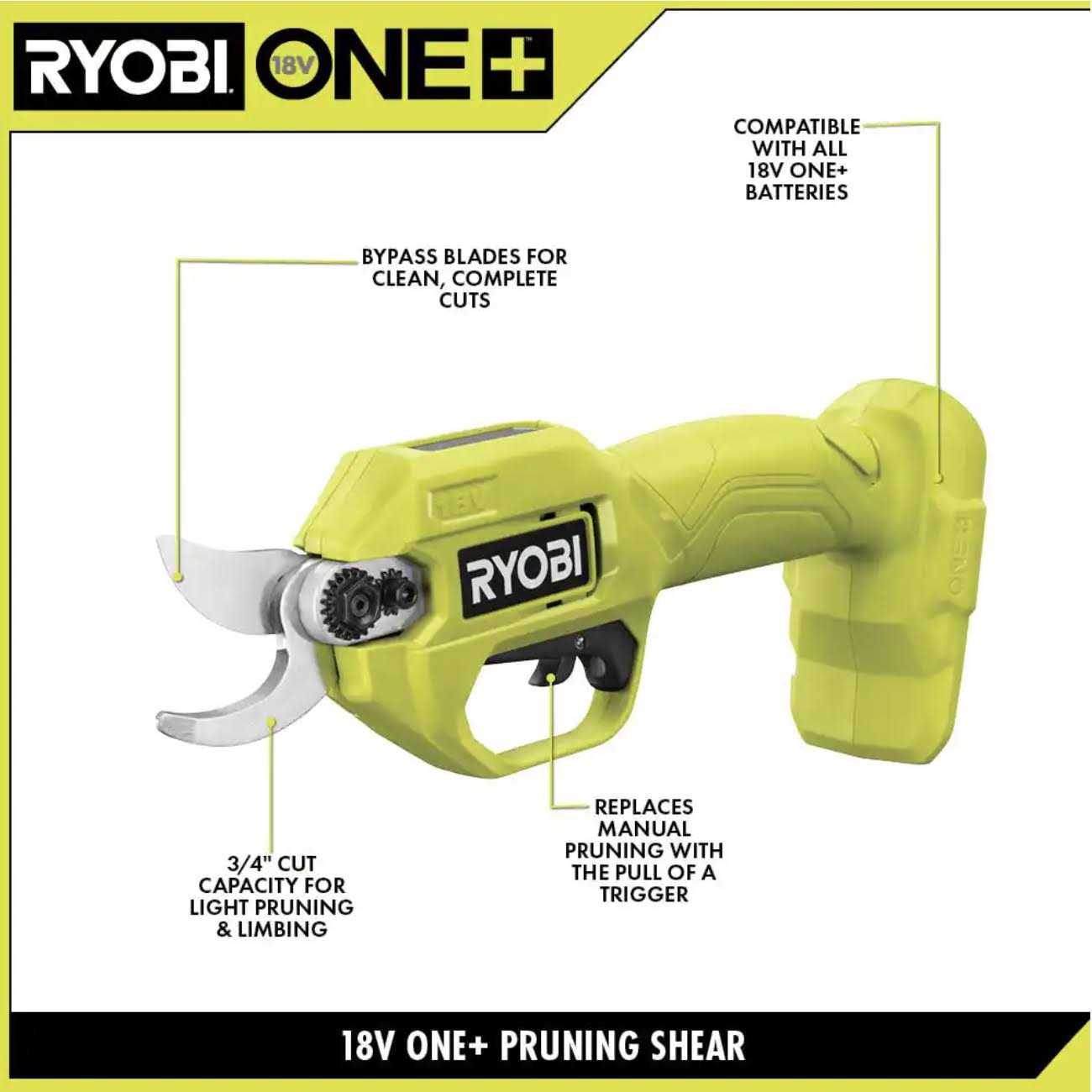 RYOBI ONE+ 18V Cordless Pruner with 2.0 Ah Battery and Charger - Image 4
