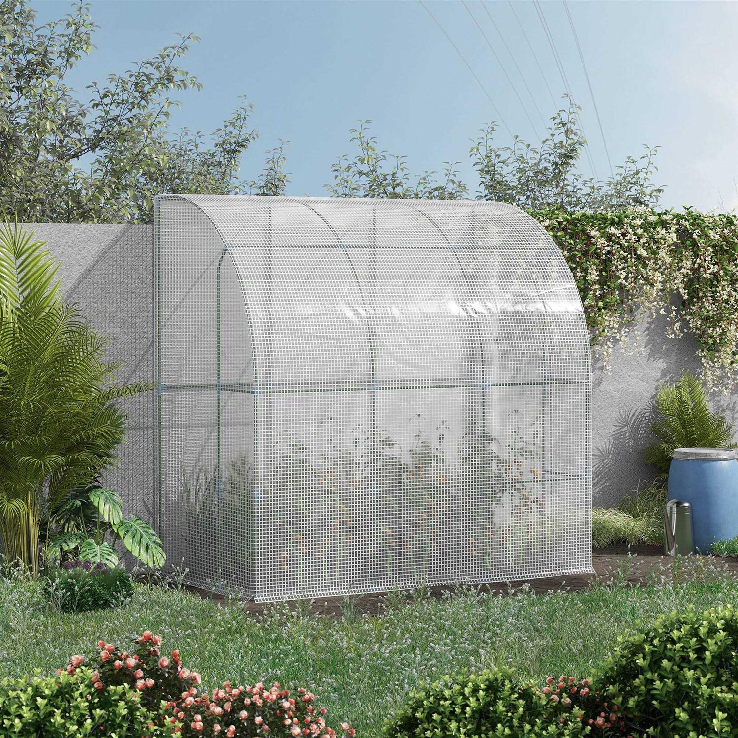 Outsunny 7' x 7' Outdoor Walk-In Greenhouse, Plant Nursery with Roll-up and PE Cover - Image 3