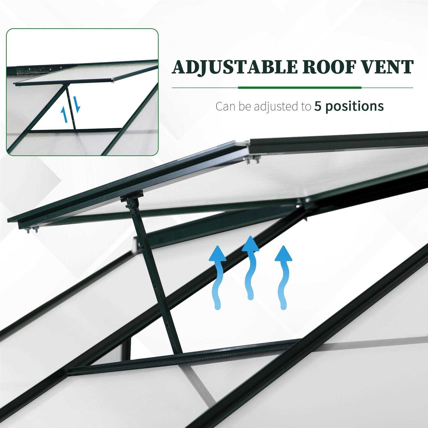 Outsunny Walk-in Garden Greenhouse Aluminum Polycarbonate with Roof Vent for Plants - Image 4