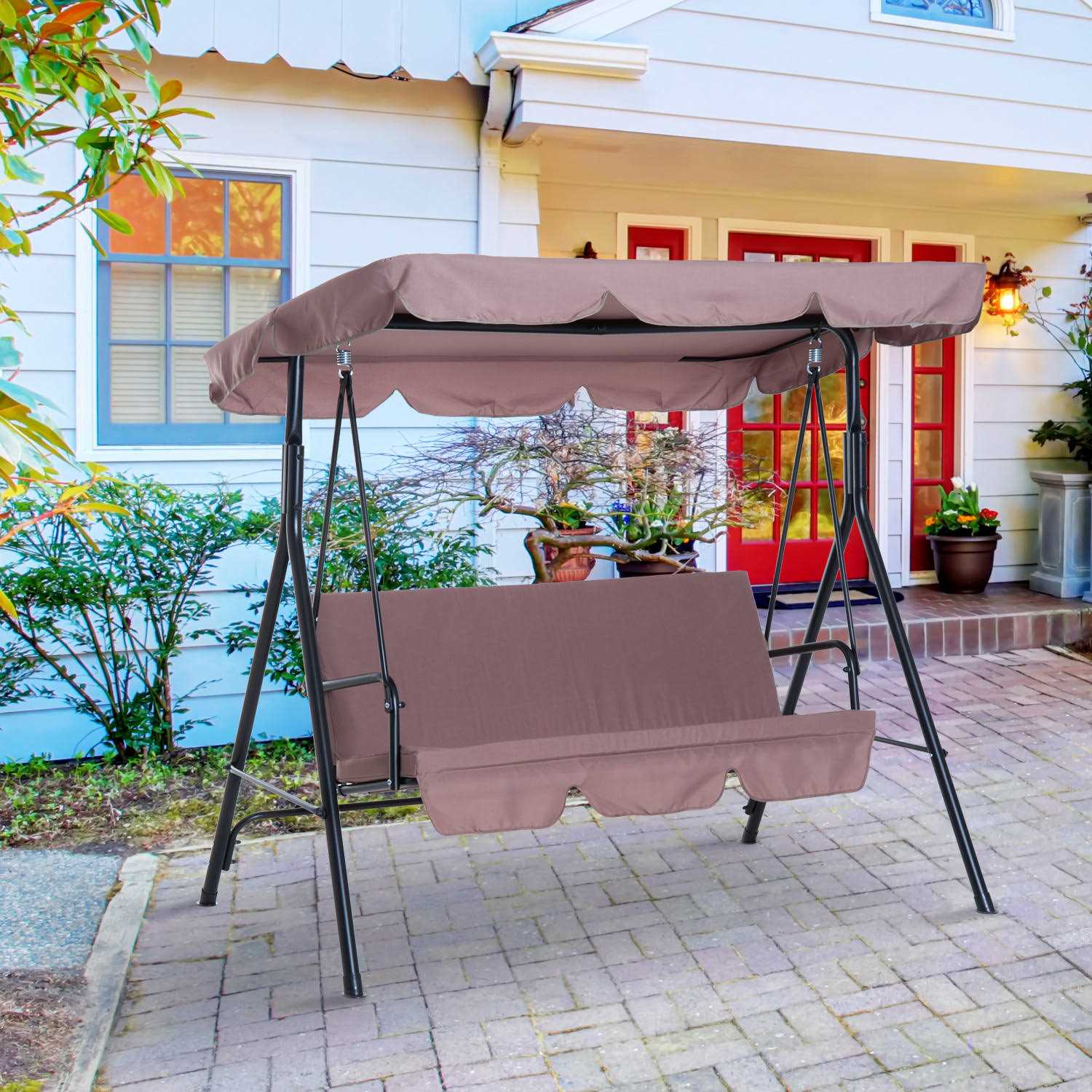 Outsunny 3-Person Porch Lawn Swing with Canopy - Image 5