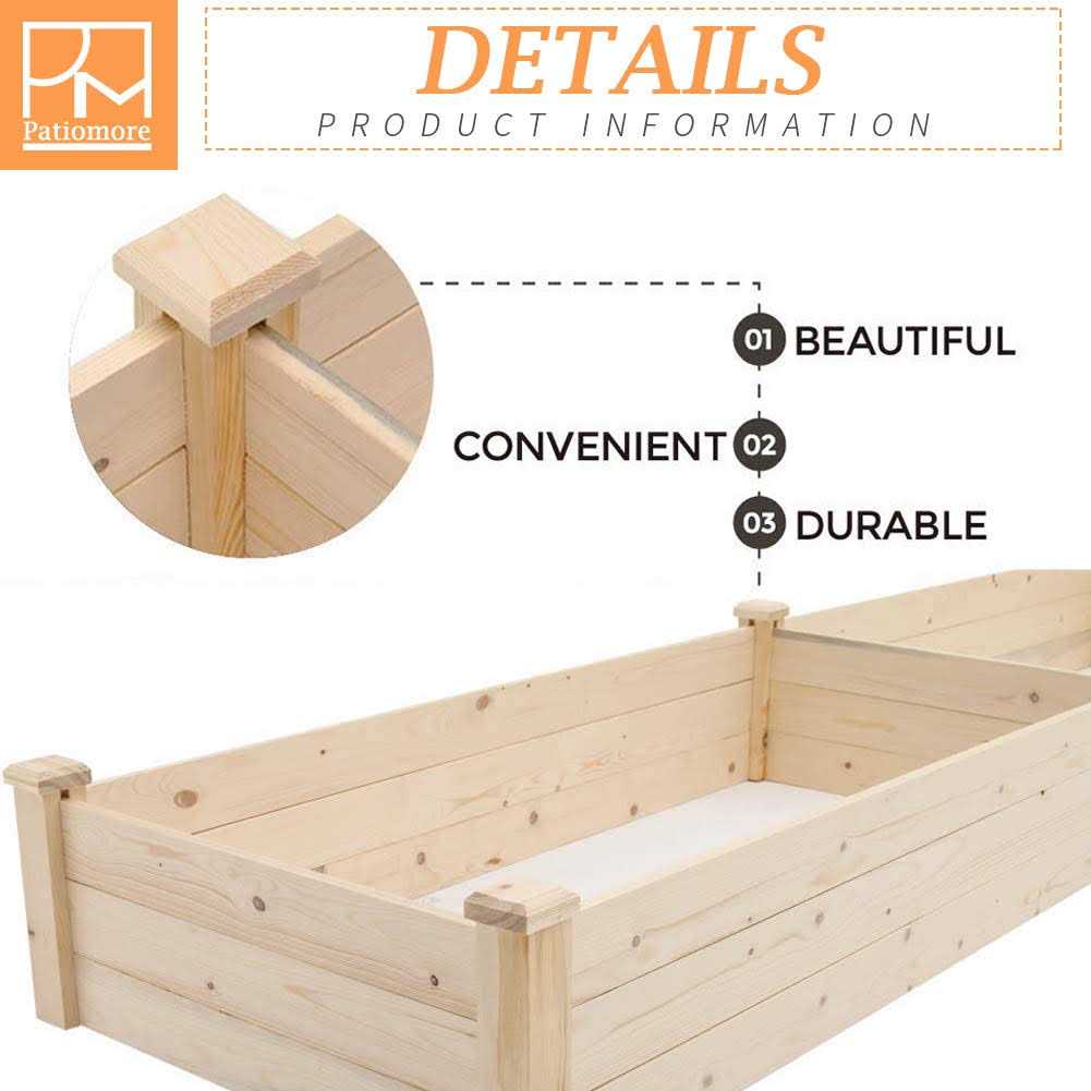 Patiomore 8 Feet Outdoor Wooden Garden Bed Planter Box Kit for Vegetables Fruits Herb Grow Yard Gardening - Image 3