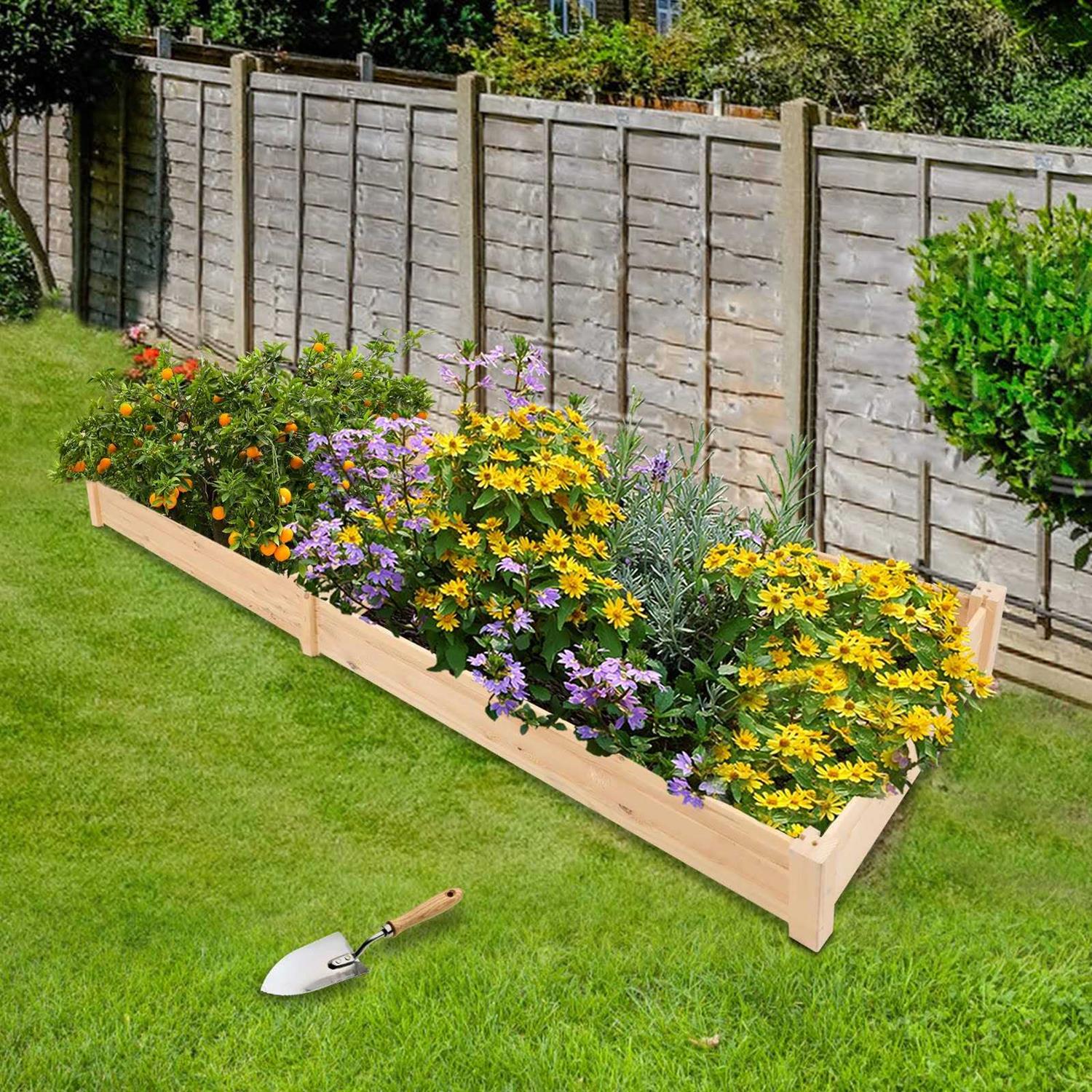 Patiomore 8 Feet Outdoor Wooden Garden Bed Planter Box Kit for Vegetables Fruits Herb Grow Yard Gardening - Image 4