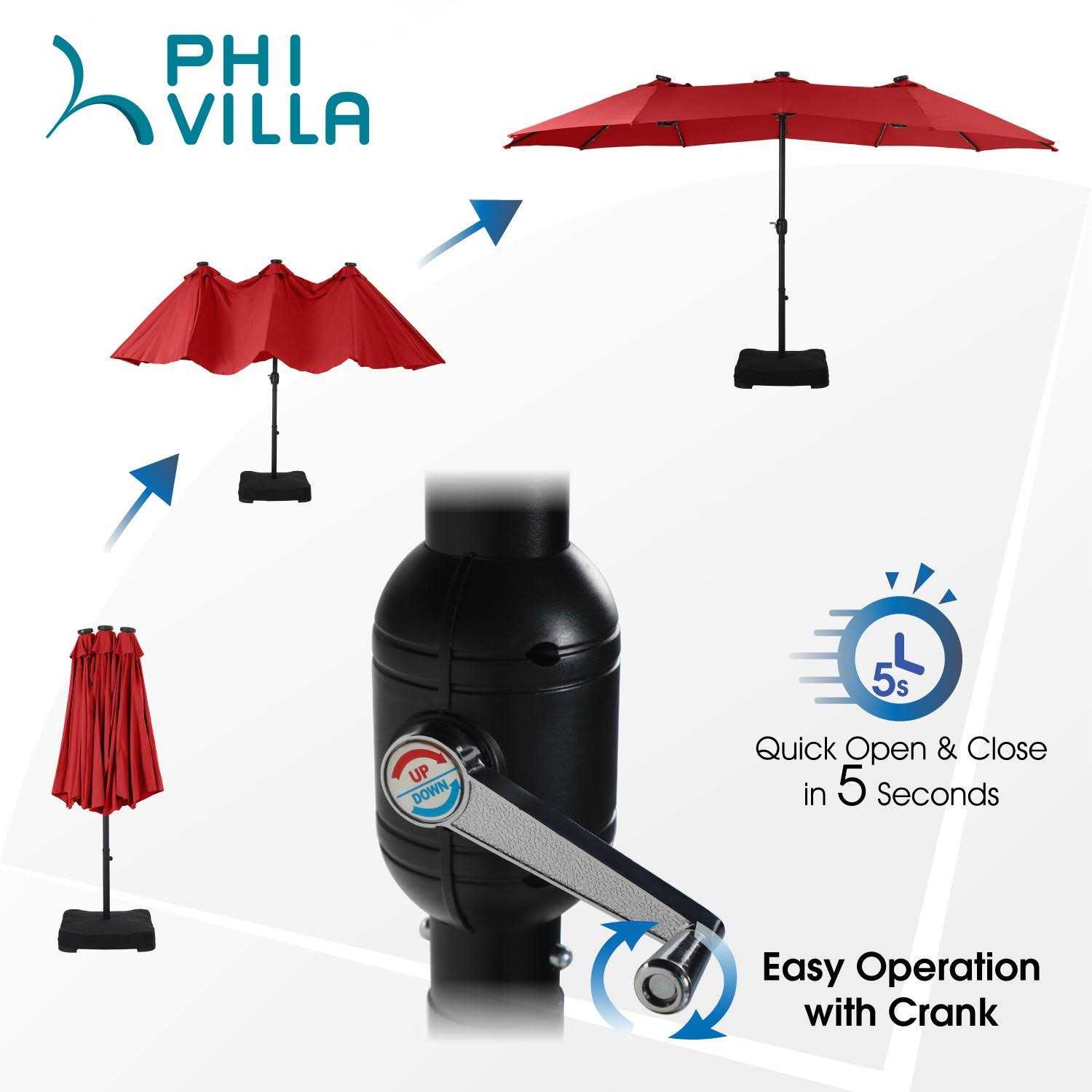 PHI VILLA 15ft Double-sided Patio Umbrella with Lights - Image 4