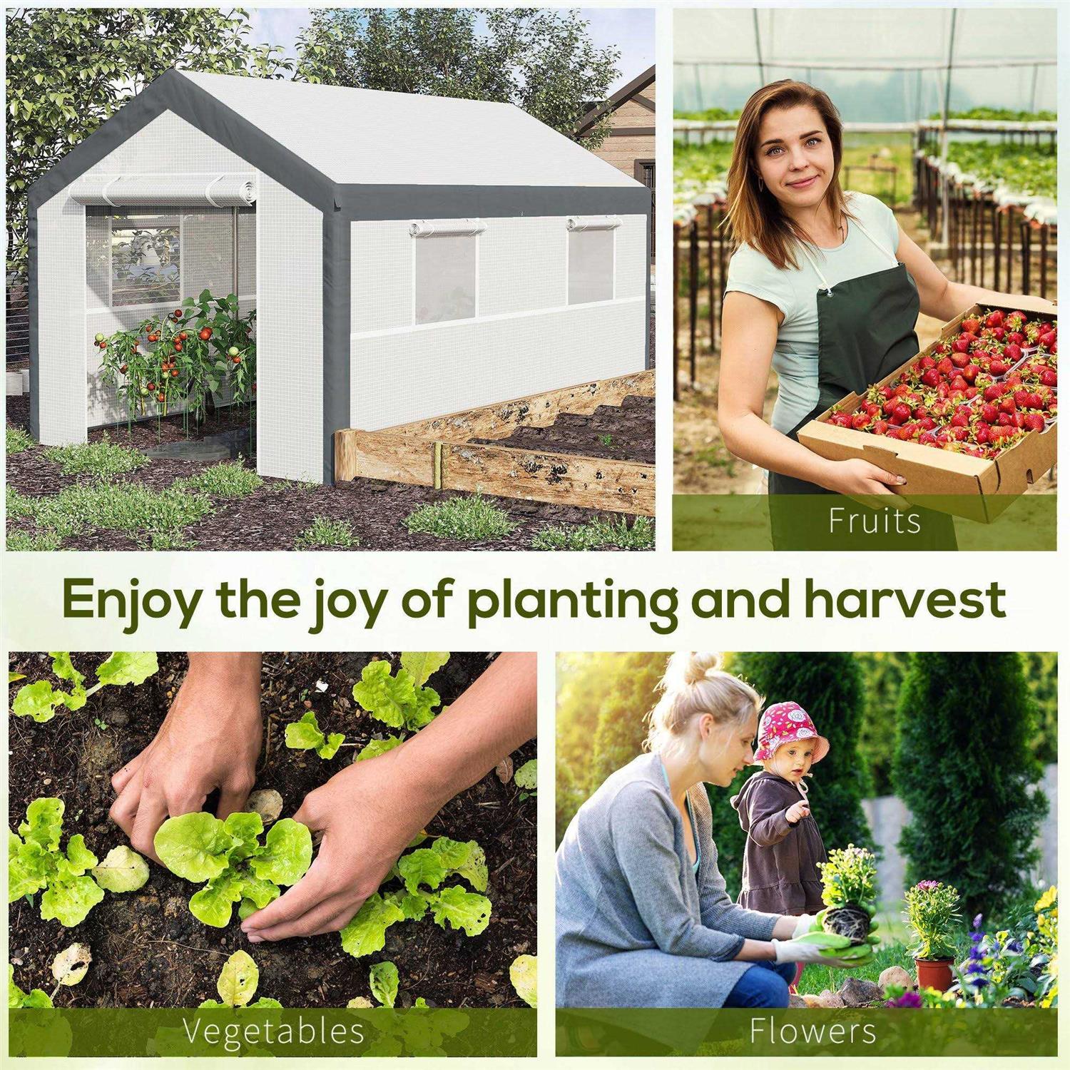 Outsunny 12' x 7' Walk-in Garden Greenhouse Outdoor Hot House w/ Roll Up Door - Image 4