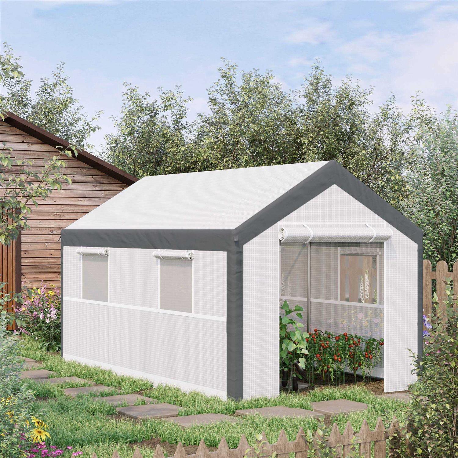 Outsunny 12' x 7' Walk-in Garden Greenhouse Outdoor Hot House w/ Roll Up Door - Image 5