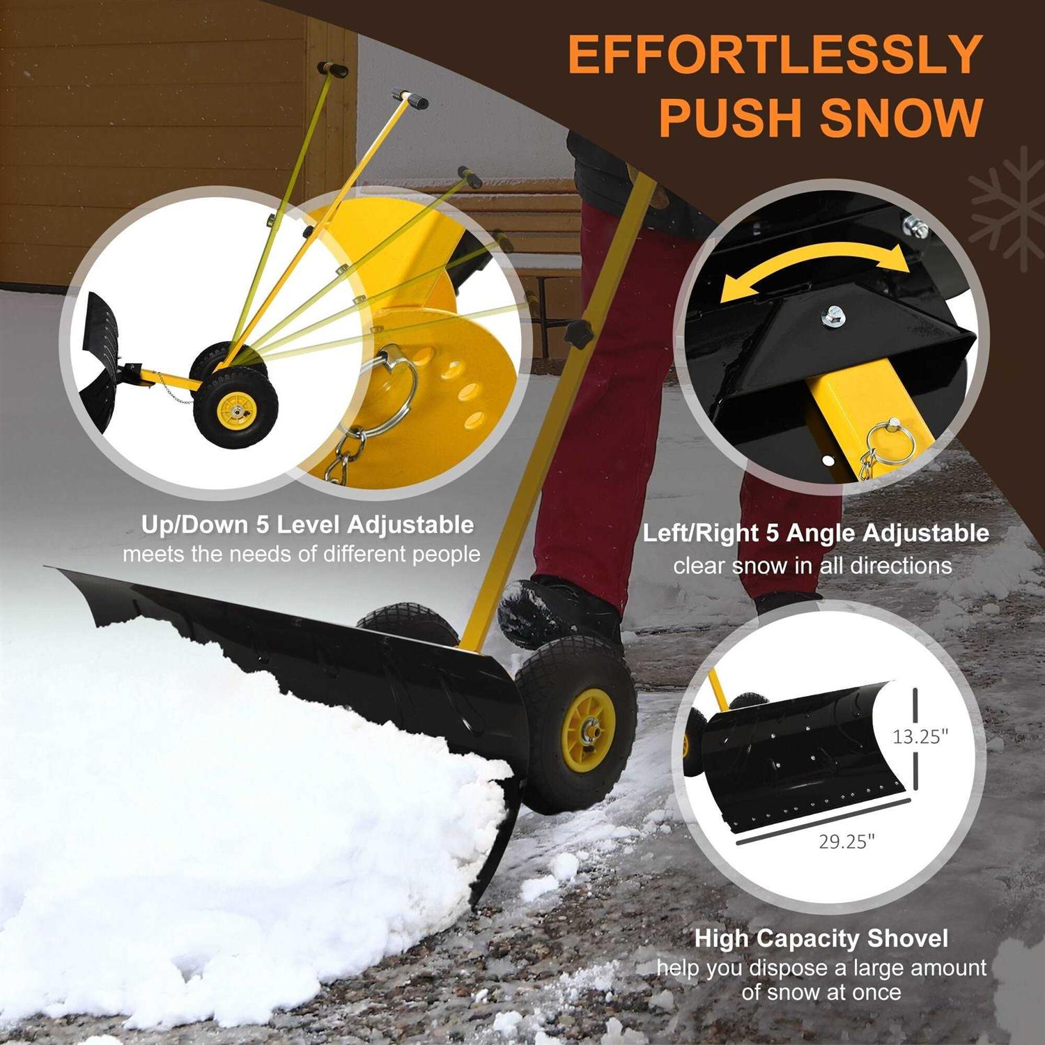 Outsunny Snow Shovel Rolling Pusher with 29'' Blade - Image 3