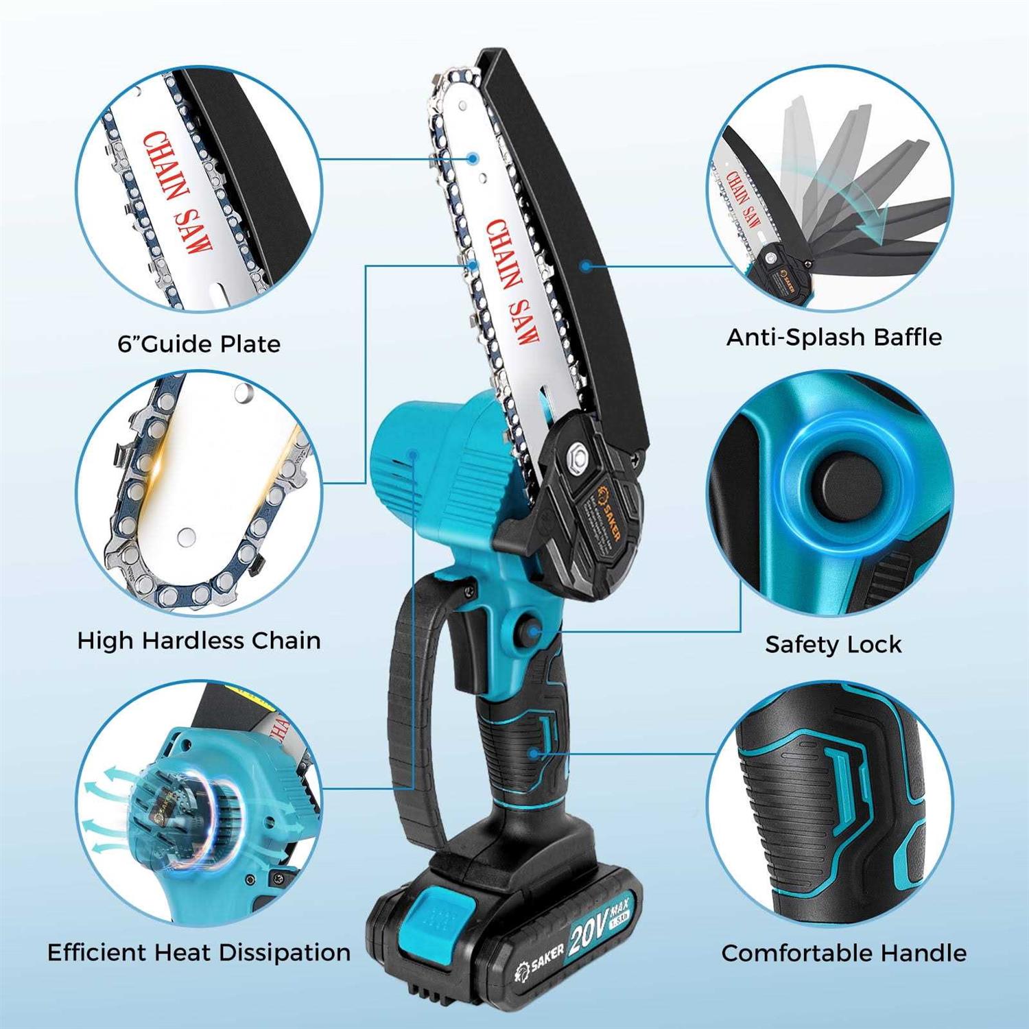 Saker 6 Inch Mini Chainsaw Handheld Pruning Chainsaw Electric Cordless Chainsaw for Tree Branches - Image 4