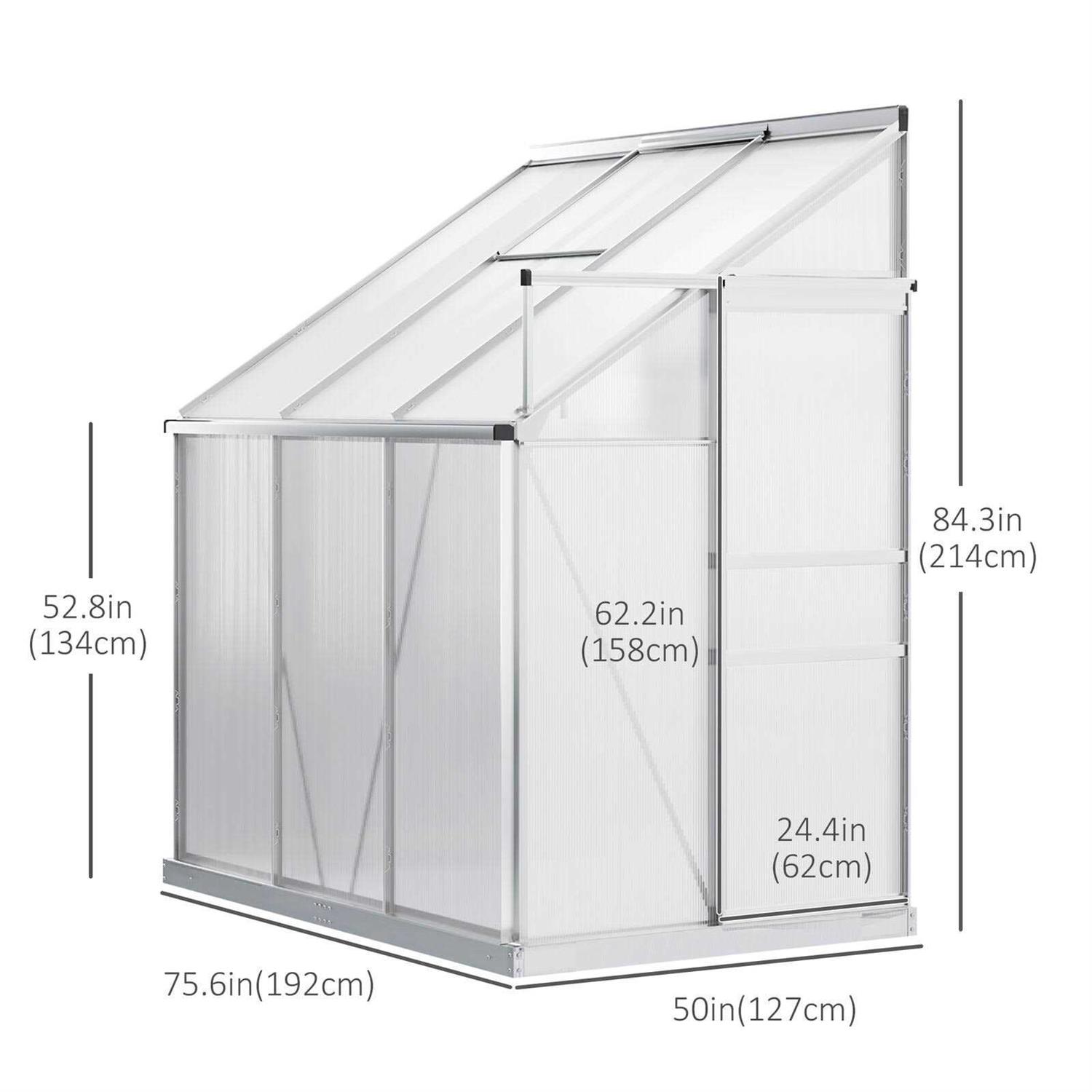 Outsunny 6' x 4' Aluminum Lean-to Greenhouse Polycarbonate Walk-in Garden Greenhouse with Adjustable Roof Vent, Rain Gutter and Sliding Door - Image 4