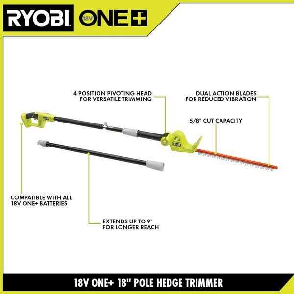 RYOBI ONE+ 18V 18in. Cordless Battery Pole Hedge Trimmer - Image 5