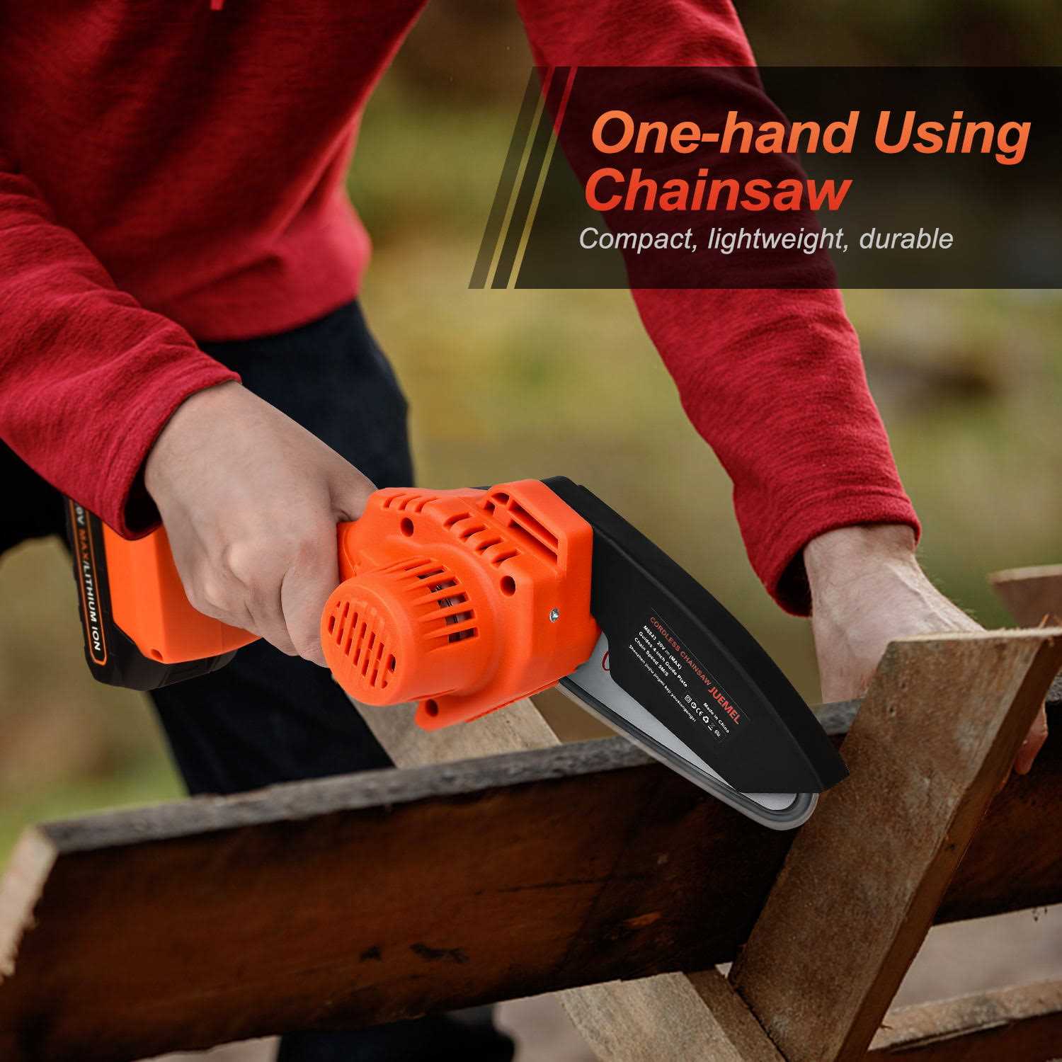 Juemel Mini Chainsaw with 2 Batteries 20-Volt 4-inch Portable Cordless Chain Saw for Wood Cutting Tree Trimming - Image 2