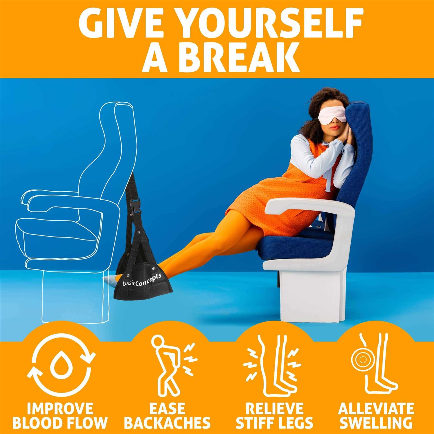 Basic Concepts Airplane Foot Hammock Perfect Airplane Footrest to Relax Your Feet - Image 5