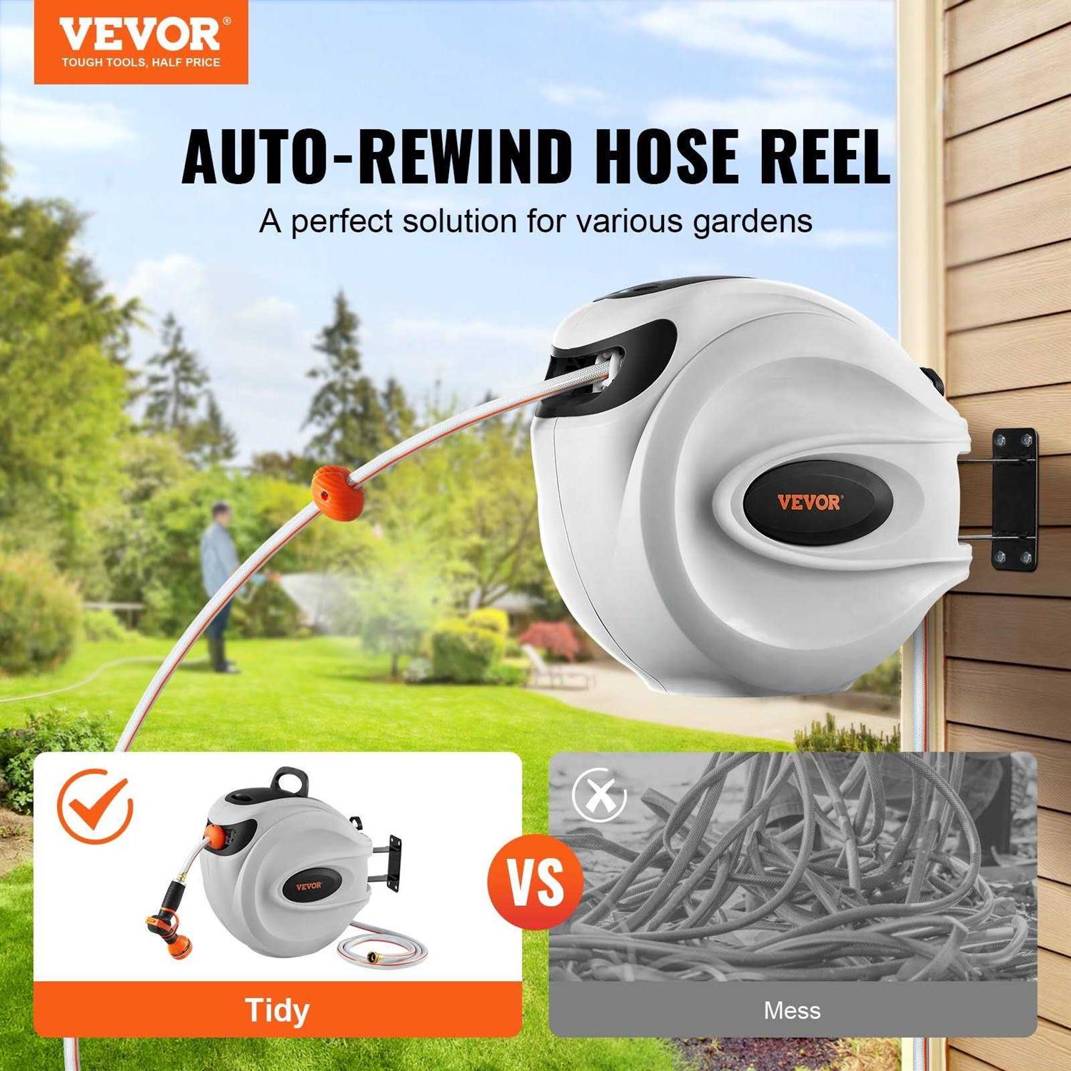 Retractable Plastic Wall Mounted Hose Reel with Automatic Rewind VEVOR - Image 4