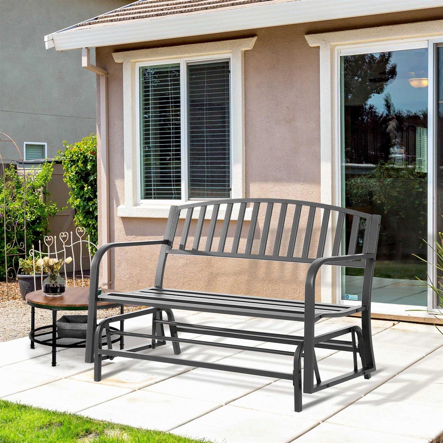 Outsunny Patio Glider Bench Outdoor Swing Rocking Chair Loveseat with Power Coated Steel Frame - Image 5