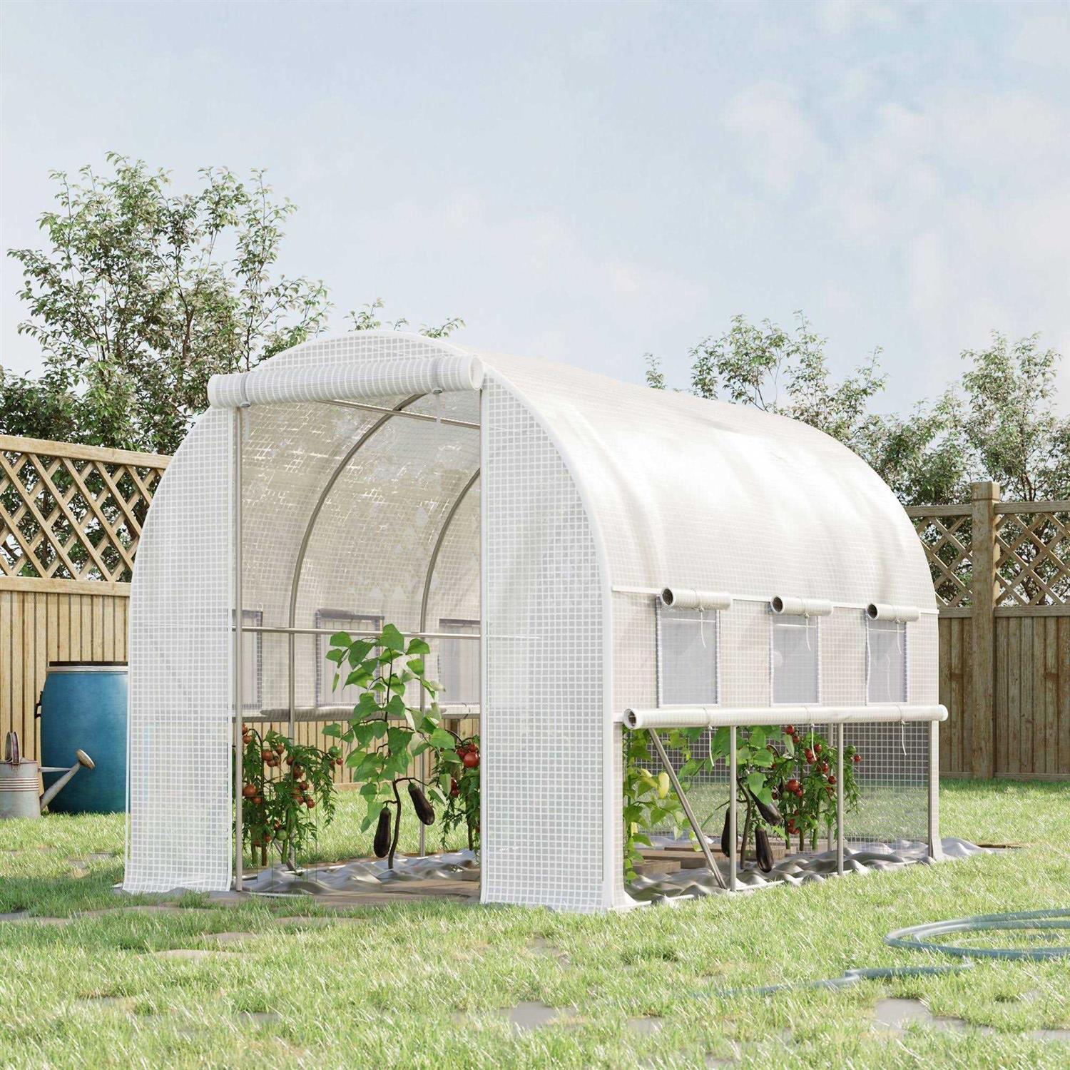 Outsunny 10' x 7' x 7' Walk-in Tunnel Greenhouse with Quality PE Cover, Zipper Doors and Mesh Windows - Image 3