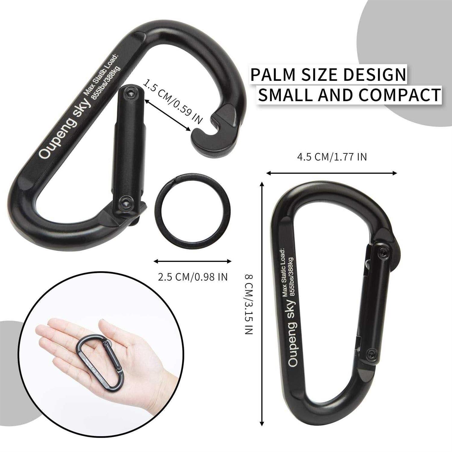 Oupeng sky Carabiner Clip, 855lbs,3 Iron Heavy Duty Caribeaners for Hammocks, Camping Accessories,Hiking,Keychains,Outdoors and Gym etc,D Shaped Spring Hook - Image 4